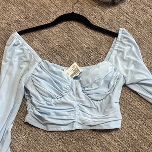 Light Blue Ruched Off-Shoulder Crop Top